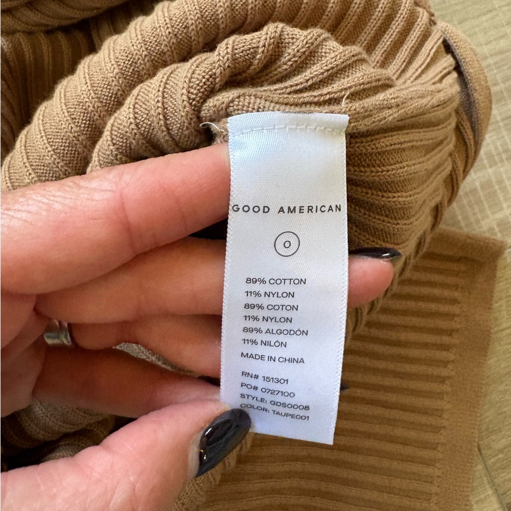 Good American Belted Bodycon Tan Knit Midi Dress NWT - Picture 6 of 6